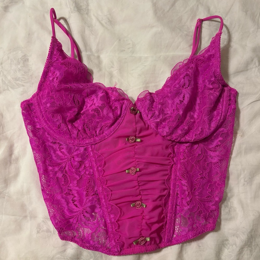 Urban Outfitters Hot Pink Lace Corset Top